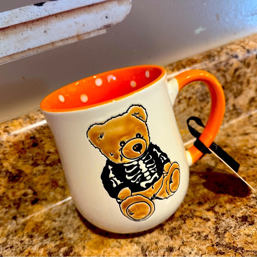 Tik Tok Famous Skeleton Bear Mug with Orange Interior